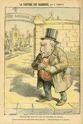 Illustratie van Achille Lemot in Le Pelerin, 29/05/04 - De terugkeer van de kamers - Religie Geloof, Begraafplaats, Blok van links, Rouw Begrafenis, Père Lachaise, Katholicisme - Secularisatie van de religieuze ruimte, Secularisme