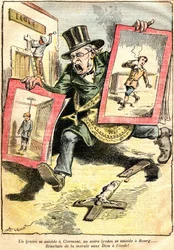 De resultaten: een lyceum zelfmoord in Clermont, een andere in Bourg: resultaten van moraliteit zonder God op school! - Cartoon door Achille Lemot in Le Pelerin (1909) - oppositie van Laïque en religieus onderwijs (Katholiek) - een ambtenaar van de Republi