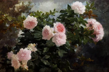 Stilleven van rozen. Schilderij van Achille Theodore Cesbron (1849-1913) Privécollectie.