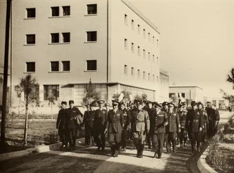 Inhuldiging van de gebouwen van het Koninklijk Vliegveld "Fausto Pesci" in Bologna, in aanwezigheid van de Duce Benito Mussolini, 24/10/1936