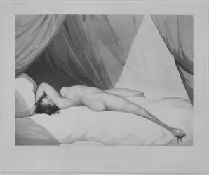 Naakt liggend op een bed met gordijnen [Emma Hamilton], 1 november 1797