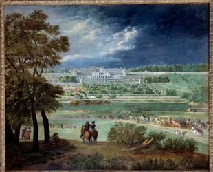 Het Kasteel Neuf van Saint-Germain (Saint Germain en Laye) en de tuinen, tijdens de reconstructie van de terrassen Schilderij door Adam Van der Meulen (1632-1690) 1664-1665 Zon. 1,1x1,3 m Parijs, Musée Carnavalet
