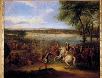 De oversteek van de Rijn door Lodewijk XIV voor Tolhuis, 12 juli 1672. Schilderij door Adam Frans Van der Meulen