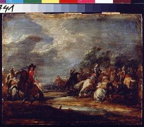 Een slag. Schilderij van Adam Frans van der Meulen, circa 1660. Olie op hout. Vlaamse kunst, barokstijl. Poesjkin Museum voor Schone Kunsten, Moskou