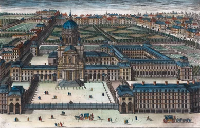 Het koninklijk klooster van Val-de-Grâce dat Anna van Oostenrijk, koningin van Frankrijk, bouwde - Gravure 1660 door Adam Perelle (1640-1695)