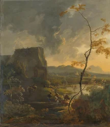 Italiaans landschap met antieke tempietto