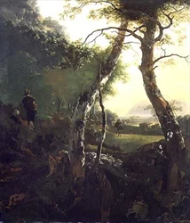 Een Italiaans Bosrijk Landschap met Figuren en Vee