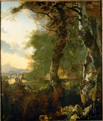 Landschap met bomen en herders (olieverf op doek)