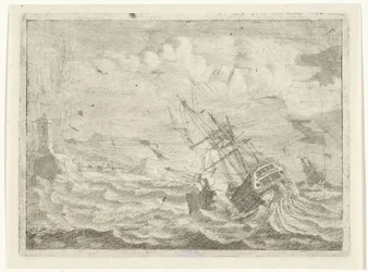 Zeegezicht met schip in nood