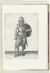 De exercitie met schild en spies: de soldaat brengt met zijn linkerarm het schild terug op de rug (nr. 26), 1618