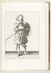 De exercitie met schild en spies: de soldaat houdt spies en schild dicht bij het lichaam (nr. 15), 1618