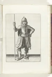 De exercitie met schild en spies: de soldaat in rust met de spies in de hand en het schild op de rug (nr. 1), 1618