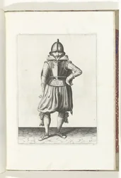 De exercitie met schild en spies: de soldaat staande in rust met het schild op de rug (nr. 27), 1618