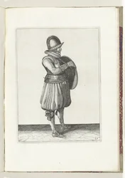 De exercitie met schild en spies: de soldaat trekt zijn arm uit de riem van het schild (nr. 25), 1618