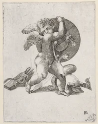 Cupido met de Wapens van Mars