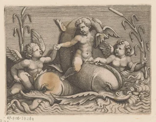 Drie putti met dolfijnen