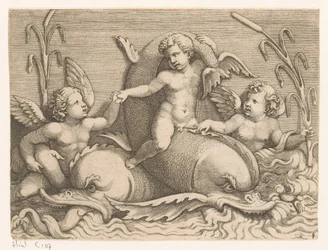 Drie putti met dolfijnen