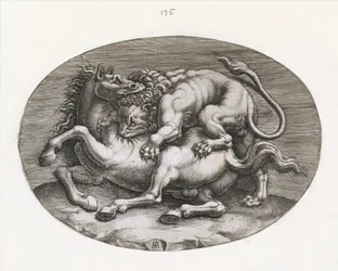 Speculum Romanae Magnificentiae: Leeuw die een paard aanvalt, ca. 1540-80