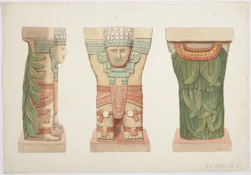 Kariatide IX, voor-, zij- en achteraanzicht