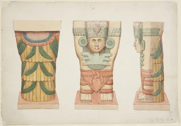 Kariatide uit de buitenkamer, Tempel A, balspelbaan, Chichen Itza