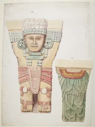 Kariatide uit de buitenkamer, Tempel A, balspelveld Chichen Itza, Mexico