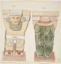 Kariatide van de buitenkamer, Tempel A, balspelbaan, Chichen Itza, Mexico