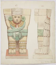 Kariatide uit de buitenkamer, Tempel A, balspelbaan, Chichen Itza, Mexico