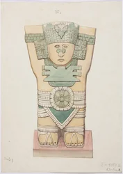 Kariatide uit de buitenkamer, Tempel A, balspelbaan, Chichen Itza, Mexico