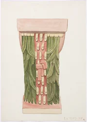 Kariatide uit de buitenkamer, Tempel A, balspelbaantempel, Chichen Itza, Mexico