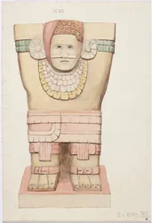 Kariatide uit de buitenkamer, Tempel A, balspelveld tempel, Chichen Itza, Mexico