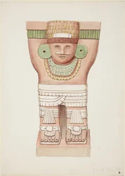 Kariatide van de buitenkamer, Tempel A, balspeltempel, Chichen Itza, Mexico