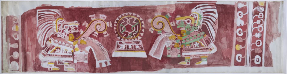 Kopie van een muurschildering uit de Casa de Barrios in Teopancaxco, Teotihuacan, Staat Mexico
