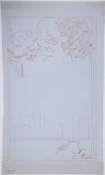 Kopie van een muurschildering van de Oostmuur, Bovenste Tempel van de Jaguars, Chichen Itza, Mexico