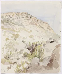 Resten van de vestingmuren op een heuveltop in Mitla, Oaxaca