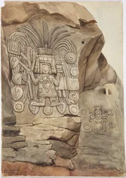 Stenen reliëf in natuurlijke rots door Adela Breton - Piedra de Malinche, Tula, Hidalgo, Mexico