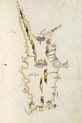 Kaart van het eiland Cyprus, illustratie uit Portolano-atlas door admiraal Piri Reis