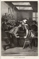 Op kermisdagen bieden de boeren zoete likeuren aan jonge meisjes aan, hetzelfde glas dient iedereen, en gaat van mond tot mond, vaak gevuld, en stelt de jonge vrijer in staat om zijn hof te maken, op het ritme van het orkest en de dansen, gravure