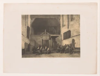 Kerkinterieur met figuren