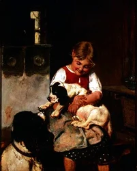 Jong meisje met puppy