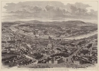 Vogelvlucht van Basel, Zwitserland (gravure)