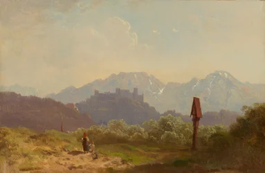 Partij bij Salzburg met uitzicht op de vesting Hohensalzburg en de daarachter oprijzende Untersberg