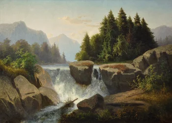 Berglandschap met waterval, ca. 1853