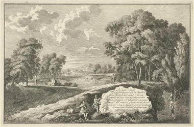 Arcadisch rivierlandschap met vrouw en kind