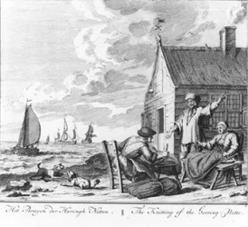 “Het breien der haringnetten” (nr. 2 uit de serie haringvangst)