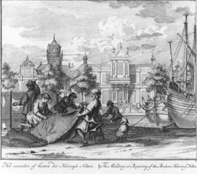 “Het verstellen of boeten der haringnetten” (nr. 17 uit de serie haringvangst)