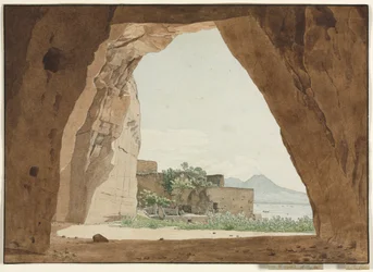 Vesuvius en de Baai van Napels vanuit een grot