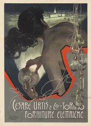 Reclameaffiche vervaardigd voor de Italiaanse leverancier van verlichtingsartikelen Cesare Urtis & Co. uit Turijn, 1889