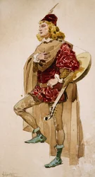 Kostuumschets door Adolfo Hohenstein (1854-1928) voor Zanetto, opera door Pietro Mascagni (1863-1945)