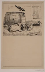 De drinkbak van de hond. Nr. 8 in Chr. Winther en M. Rørbye, "25 Afbeeldingen voor kleine kinderen"