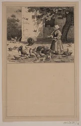 In de kippenren. Nr. 11 in Chr. Winther en M. Rørbye, "25 Afbeeldingen voor kleine kinderen"